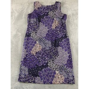 Connected Woman Purple Peacock‎ Paisley Shift Dress Sleeveless Plus Size 14W